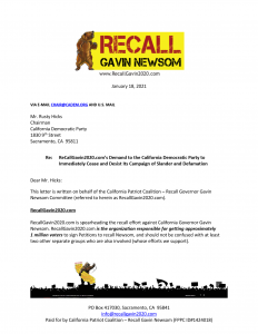 Recallgavin2020.com: Dems must cease and desist defaming recall supporters